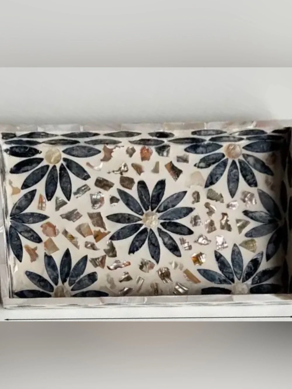 Mother of Pearl Shell Tray - Navy & Brown